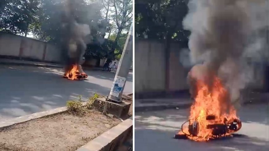 सड़क पर दौड़ती एक्टिवा में अचानक भड़की आग 